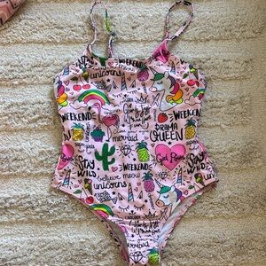 SHEIN Pink Graphic One-Piece Swimsuit